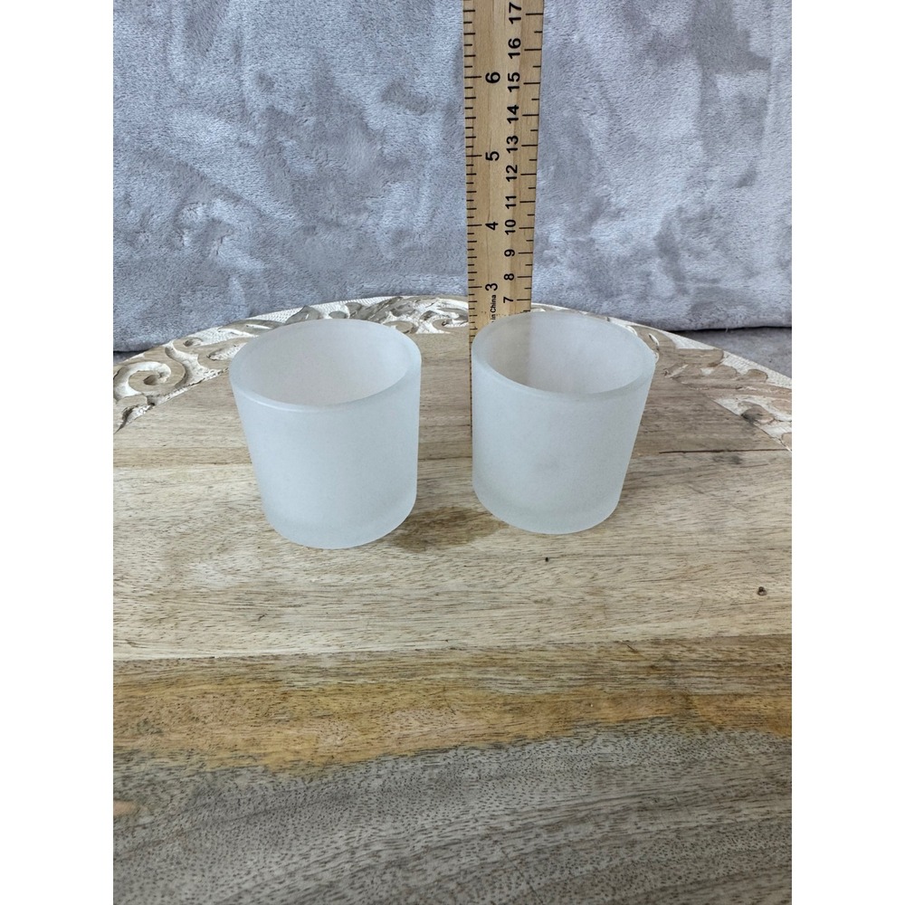 Set of 2 Frosted‎ Glass Votive Candle Holders Matte White Minimalist Cylinder
